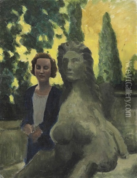 Portrait Of Diana Guinness At The Villa Farnese, Rome Oil Painting - Lord Berners