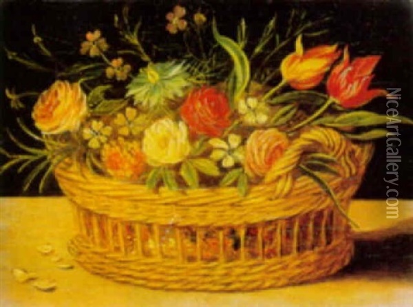 Flowers In A Basket Oil Painting - Jan Brueghel the Elder