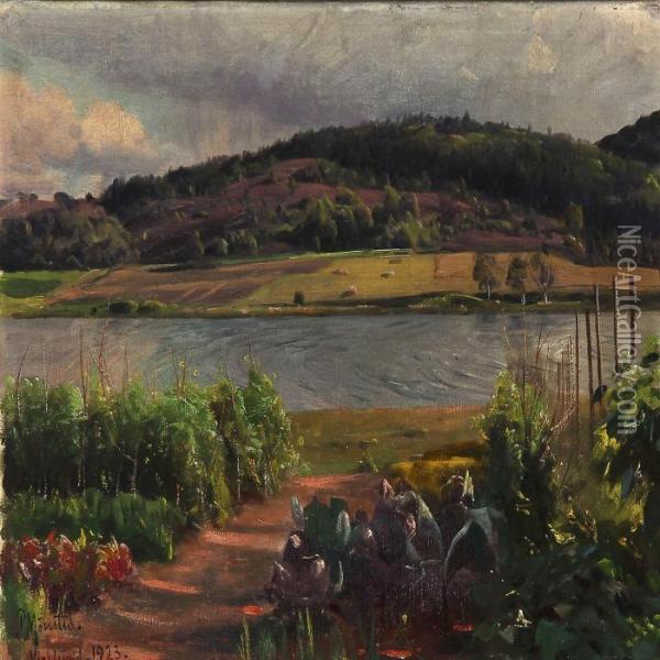 Summer Day At The Silkeborg Lakes Near Virklund Oil Painting - Peder Mork Monsted