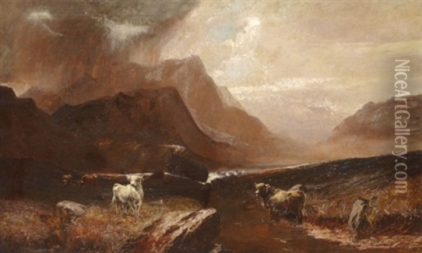 Highland Landscape With Cattle Oil Painting - Sidney Richard Percy