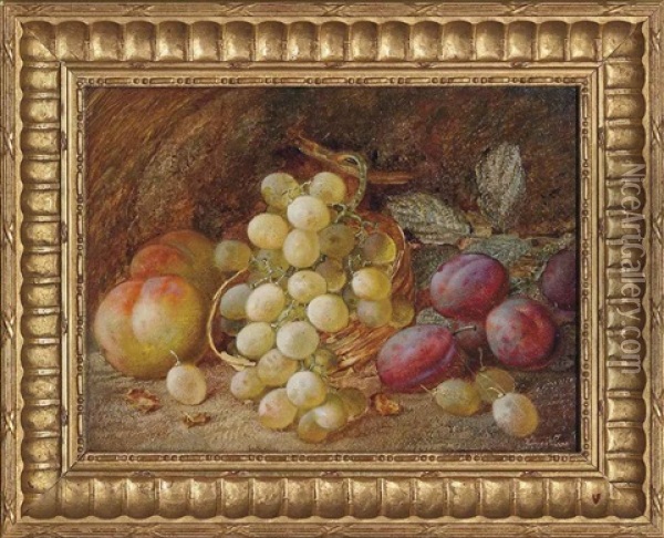 Grapes, Peaches And Plums On A Mossy Bank Oil Painting - Vincent Clare