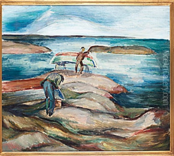 Batar Pa Klippa Oil Painting - Ewald Dahlskog