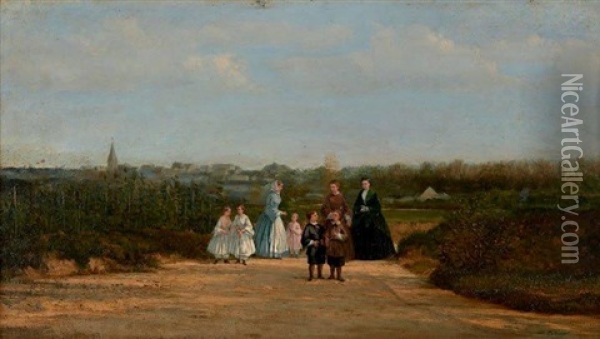 La Promenade Oil Painting - Adolphe M. Potement Martial