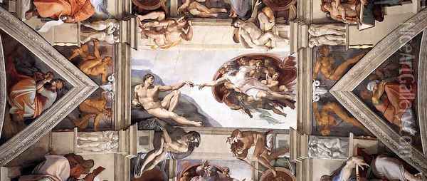 Ceiling of the Sistine Chapel [detail] I Oil Painting - Michelangelo Buonarroti