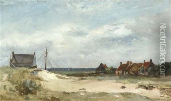 Village De Pecheurs Dans Les Dunes Oil Painting - Louis Artan De Saint-Martin