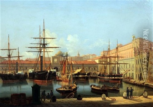 Shipping In Naples Harbour Oil Painting - Tommaso de Simone