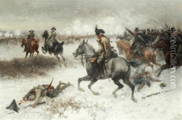 During The Battle Oil Painting - Jan van Chelminski