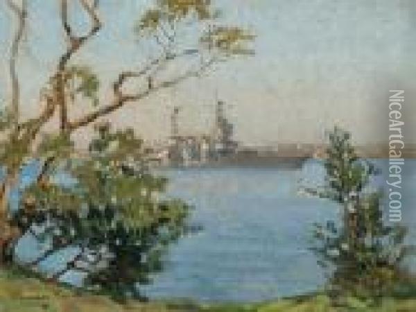 Ship From Us Battle Fleet, Sydney Harbour Oil Painting - Charles David Jones Bryant