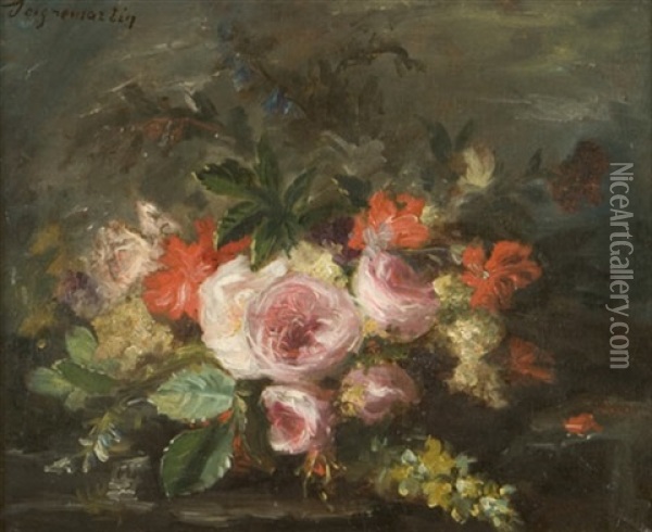Still Life With Roses Oil Painting - Jean Seignemartin