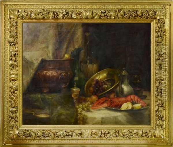 Still Life With Lobster Oil Painting - Adolf Kaufmann