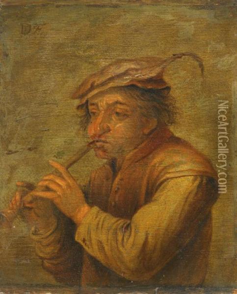 Flojtspelande Man Oil Painting - David The Elder Teniers