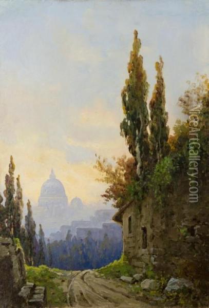 Veduta Di Roma Con San Pietro In Lontananza Oil Painting - Onorato Carlandi