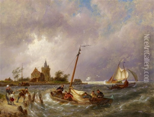 Heimkehr Der Fischer Bei Aufziehendem Sturm Oil Painting - Pieter Cornelis Dommershuijzen