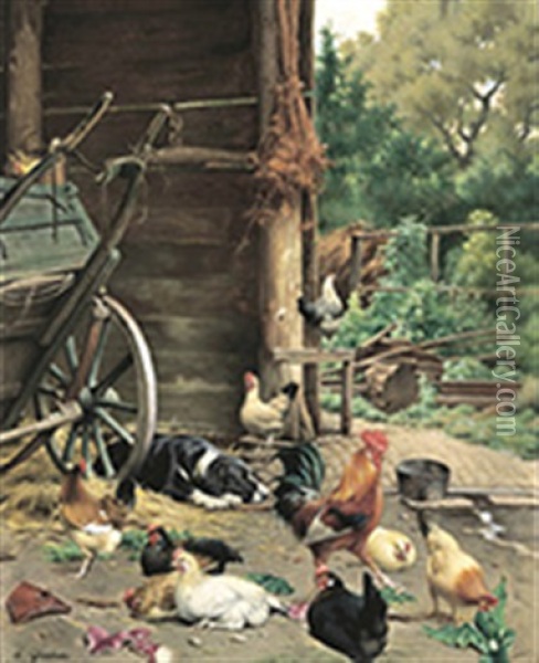 La Basse-cour Oil Painting - Edouard Quitton