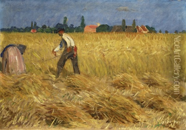 Grain Harvest Near A Village Oil Painting - Karl Walter Leopold von Kalckreuth