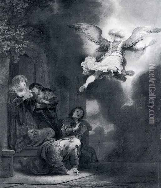 The Angel Leaving Tobias And His Family Oil Painting - Rembrandt Van Rijn