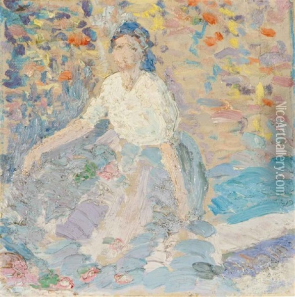 Woman In A Garden Oil Painting - Joseph Raphael