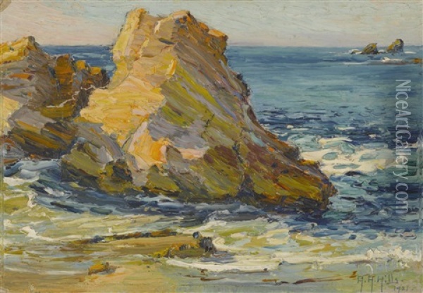 Winter Sunshine, Laguna Beach Rocks Over Dog's Head Point Oil Painting - Anna Althea Hills