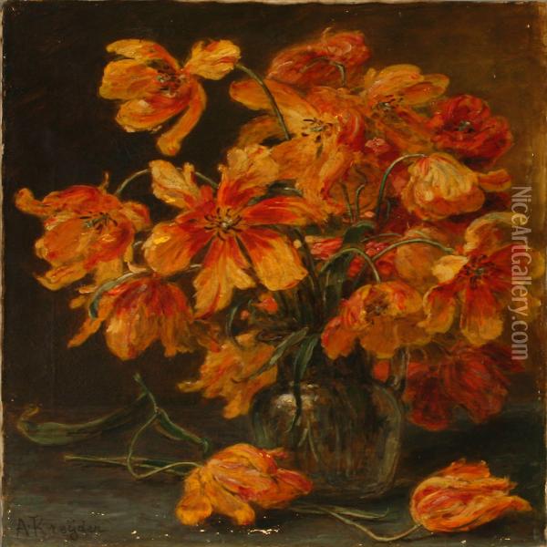 Still Life With Tulips Oil Painting - Alexis Kreyder