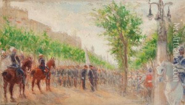 Juramento De La Guardia Real En El Campo Del Moro Del Palacio Real De Madrid Oil Painting - Marcelino Unceta Y Lopez