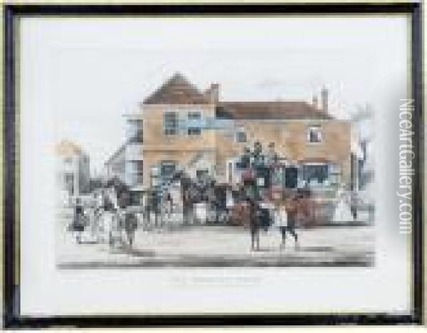 [stage Coaches]: Three Plates; And Two Horse Racing Prints Oil Painting - James Pollard