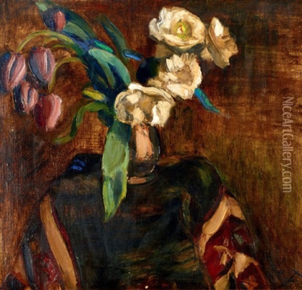 Fleurs Oil Painting - Henri Le Fauconnier
