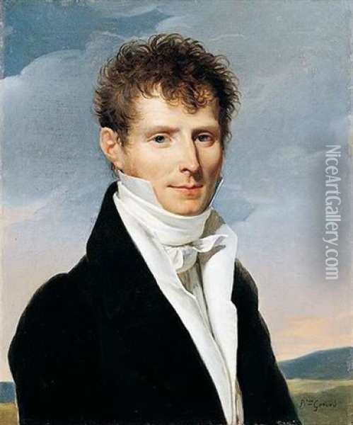 Portrait Of A Gentleman In A Landscape Wearing A Black Frock Coat And A White Cravat Oil Painting - Francois Pascal Simon Gerard
