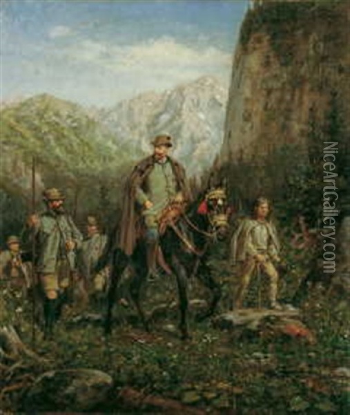 Furst Christian Kraft Zu Hohenlohe-oehringen, Herzog Von Ujest (1848-1926), Mit Seinen Jagern Im Hochgebirge Oil Painting - Konrad Freyberg