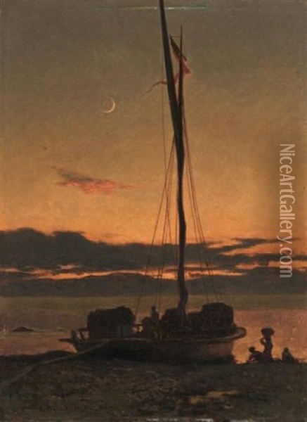 Barque Au Clair De Lune Oil Painting - Francois-Louis-David Bocion