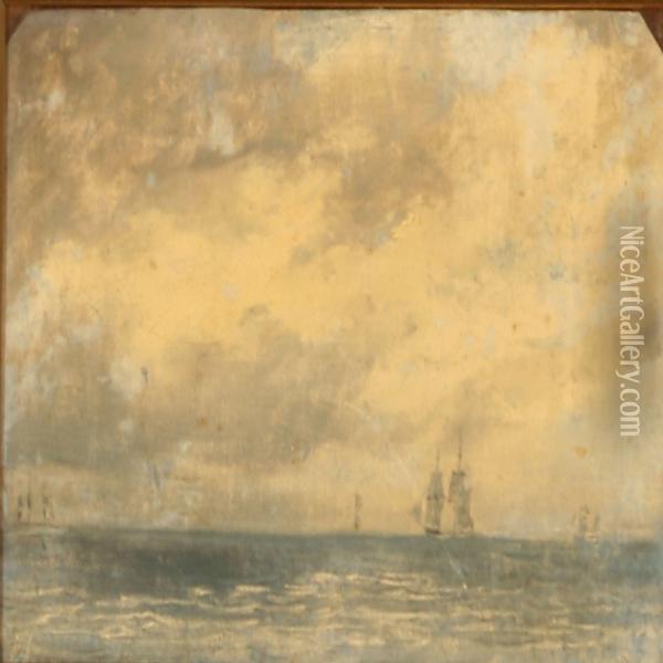 Seascape With Sailing Ships Oil Painting - Holger Drachmann