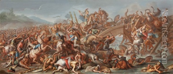 Szene Aus Der Schlacht An Der Milvischen Brucke Oil Painting - Charles Le Brun