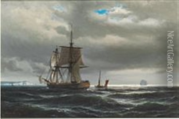 Sailing Ships Off The White Cliffs Of Dover Oil Painting - Daniel Hermann Anton Melbye