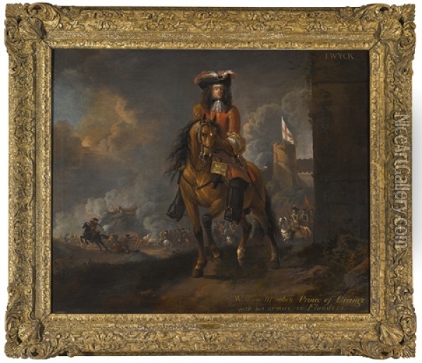Equestrian Portrait Of William Iii (1650-1702), When Prince Of Orange, A Battle Beyond Oil Painting - Jan Wyck