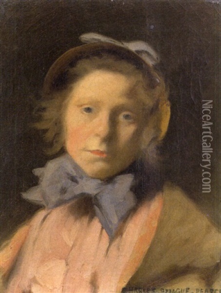 Jeune Femme Au Noud Gris Oil Painting - Charles Sprague Pearce