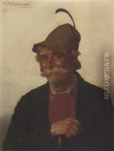 Portrait Of A Man With A Pipe Oil Painting - Hugo Kotschenreiter