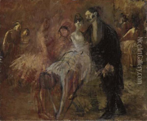 Derriere La Coulisse Oil Painting - Jean-Louis Forain