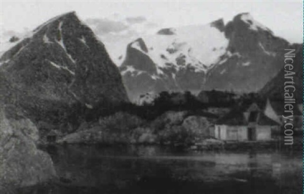 Norwegische Fjordlandschaft Oil Painting - Laurits Bernhard Holst