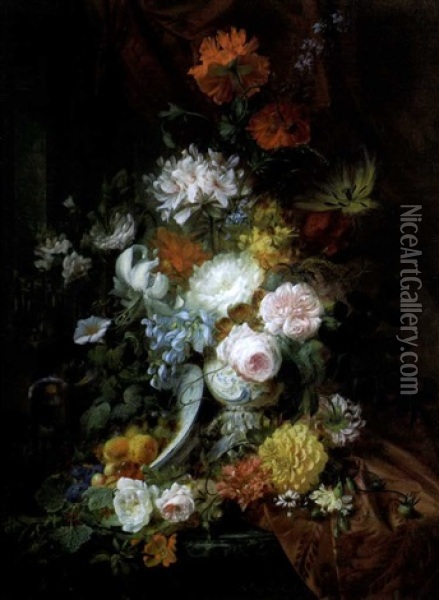 Bouquet De Fleurs Sur Un Entablement Oil Painting - Apollonius Anton Umpfenbach