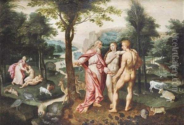 Adam And Eve In The Garden Of Eden Oil Painting - Jacob De Backer