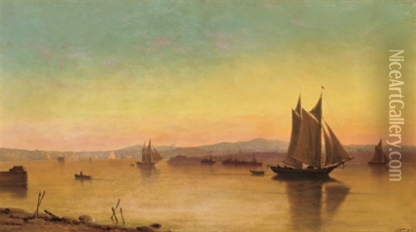 View Of The Catskills From The Hudson Oil Painting - John Williamson