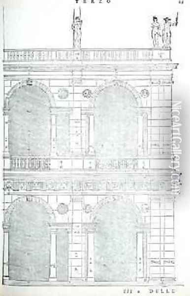 Elevation detail of the basilica in Vicenza, illustration from a facsimile copy of I Quattro Libri dellArchitettura written by Palladio, originally published 1570 Oil Painting - Andrea Palladio