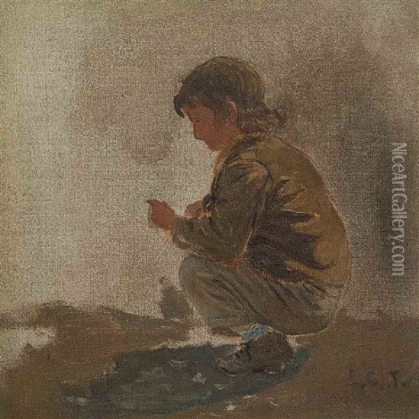 Study Of A Young Boy Oil Painting - Louis Comfort Tiffany