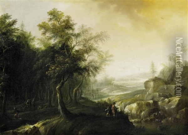 Weite Flusslandschaft Mit Wanderern Am Waldrand Oil Painting - Adriaen Van Diest