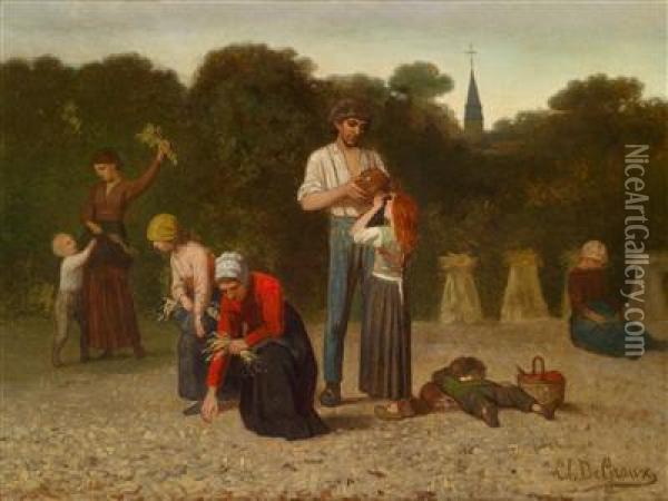 Bei Der Feldarbeit Oil Painting - Henri Jules Charles De Groux