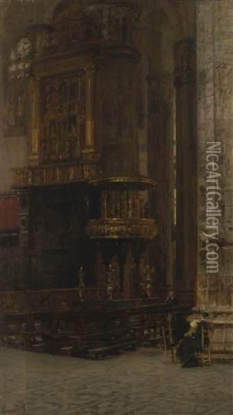 L'organo E Pulpito Di Destra Del Duomo Oil Painting - Filippo Carcano