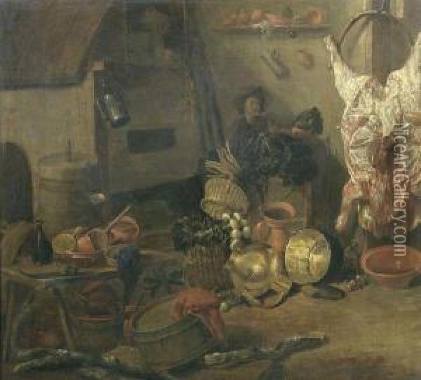 Interieur De Cuisine Avec Une Piece De Buf Oil Painting - Cornelis Saftleven