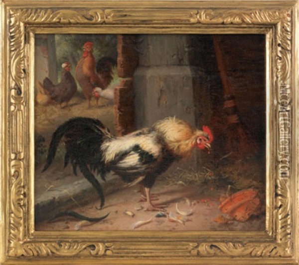 Rooster Oil Painting - Gustav Sues