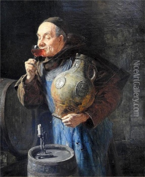 Monch Bei Der Weinprobe Oil Painting - Eduard von Gruetzner