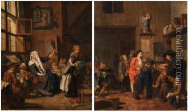 Knaben Mit Lehrer In Einer Dorfschule Oil Painting - Josef Horemans Younger The Jan