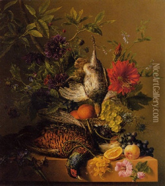 Nature Morte Au Faisan Et A La Perdrix Sur Un Entablement De Marbre Oil Painting - Arnoldus Bloemers